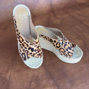 Marc Fisher Cheetah Platform Wedges Cow Hair Rope, Black/Tan, Women's Size 5 1/2